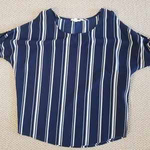 Blue and White Striped Cold Shoulder Chiffon Top